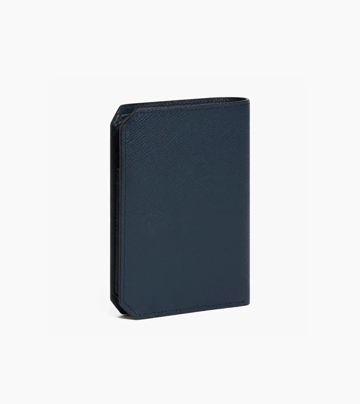 Le Tanneur Wallets Men Vertical Wallet With 2 Flaps In Cross Grain Leather Twilight Blue