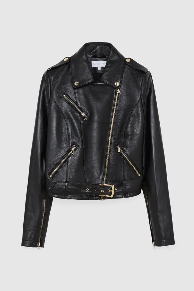 Leather Jackets Women Patrizia Pepe Leather Biker Jacket Nero
