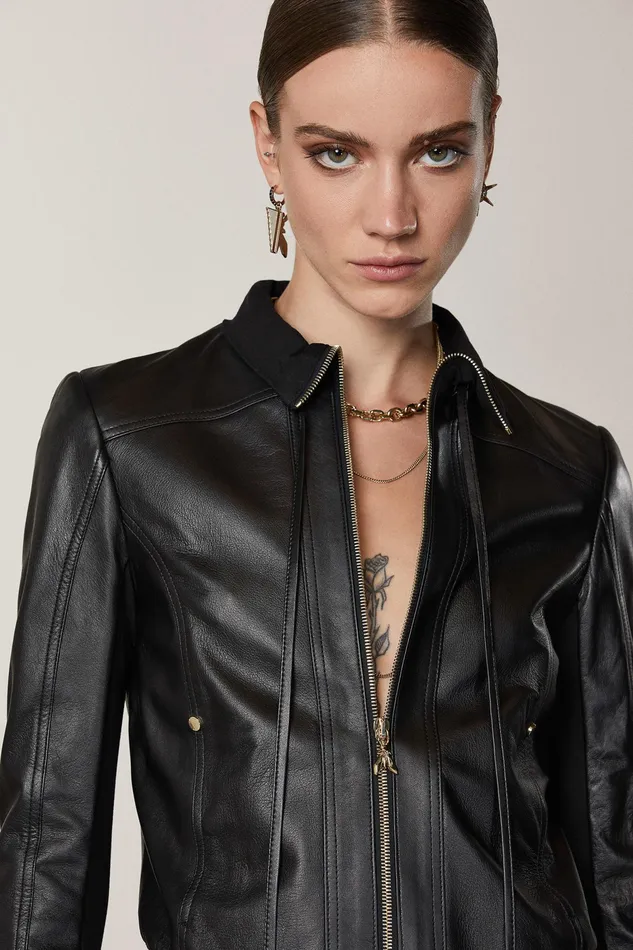 Leather Jackets Women Patrizia Pepe Nappa Lambskin Jacket Nero
