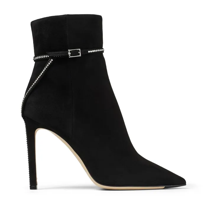 Leille 100 Black Suede Ankle Boots With Crystal Trim Blackcrystal Women JIMMY CHOO Boots Leille 100 Black Suede Ankle Boots With Crystal Trim Blackcrystal Women JIMMY CHOO Boots