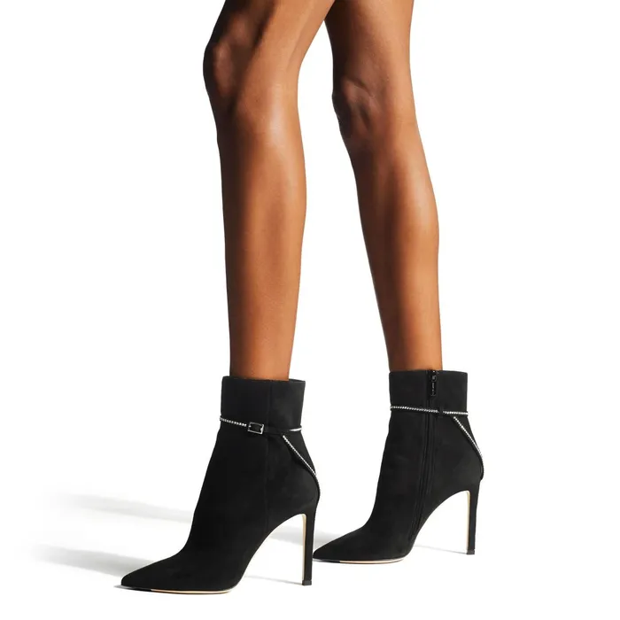 Leille 100 Black Suede Ankle Boots With Crystal Trim Blackcrystal Women JIMMY CHOO Boots