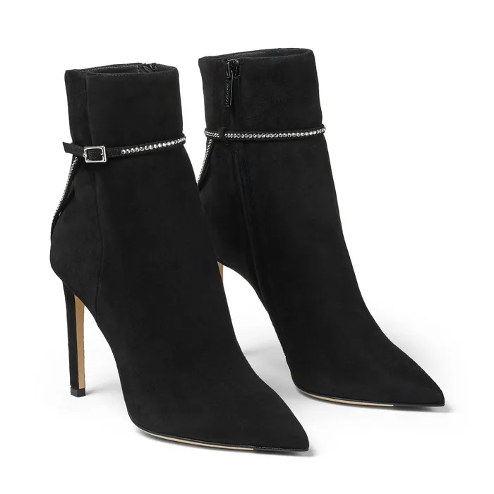 Leille 100 Black Suede Ankle Boots With Crystal Trim Blackcrystal Women JIMMY CHOO Boots