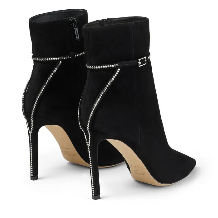 Leille 100 Black Suede Ankle Boots With Crystal Trim Blackcrystal Women JIMMY CHOO Boots