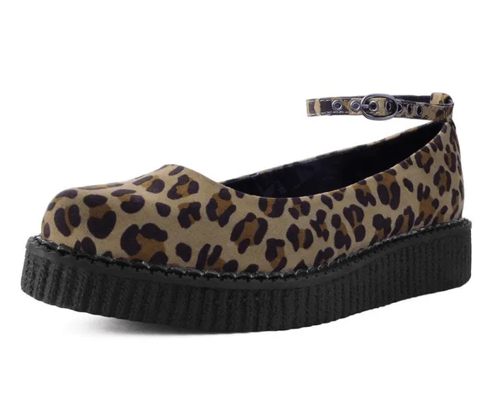 Leopard Pointed Ballet Vegan Ankle Strap Creepers Women TUK Shoes Vegan
