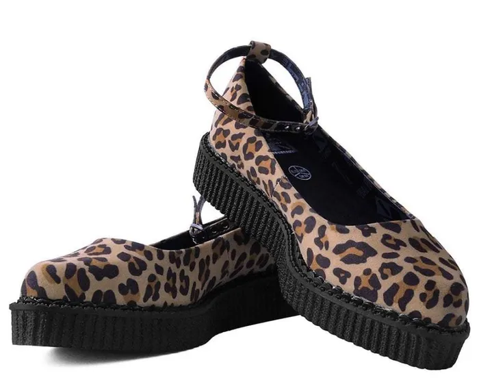 Leopard Pointed Ballet Vegan Ankle Strap Creepers Women TUK Shoes Vegan Leopard Pointed Ballet Vegan Ankle Strap Creepers Women TUK Shoes Vegan