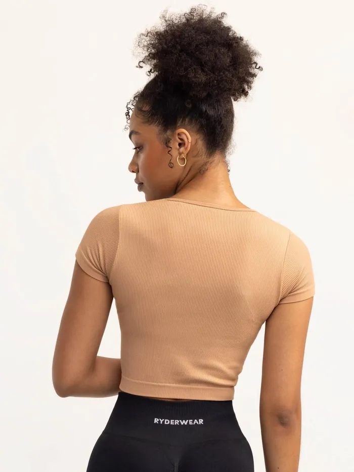 Lift 20 Rib Seamless TShirt 8211 Tan Women Ryderwear Tops