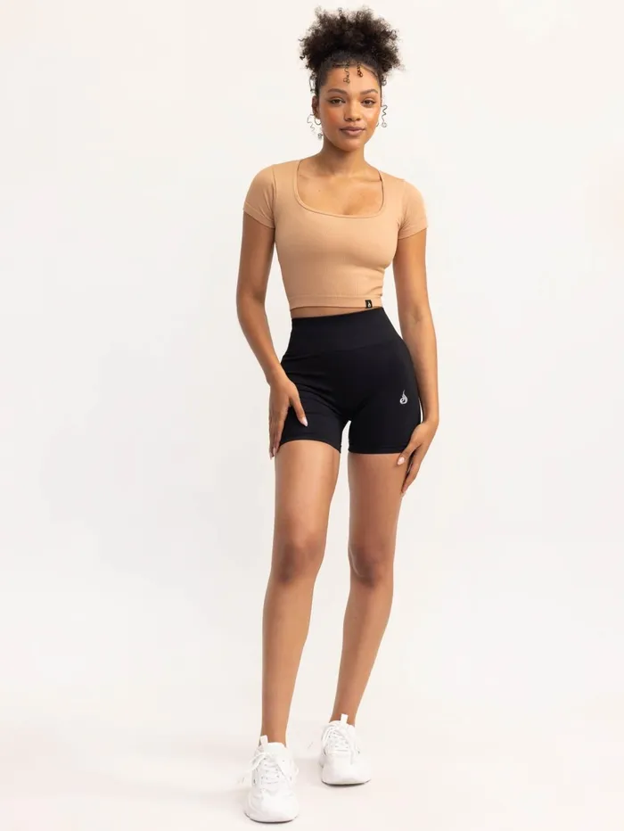 Lift 20 Rib Seamless TShirt 8211 Tan Women Ryderwear Tops
