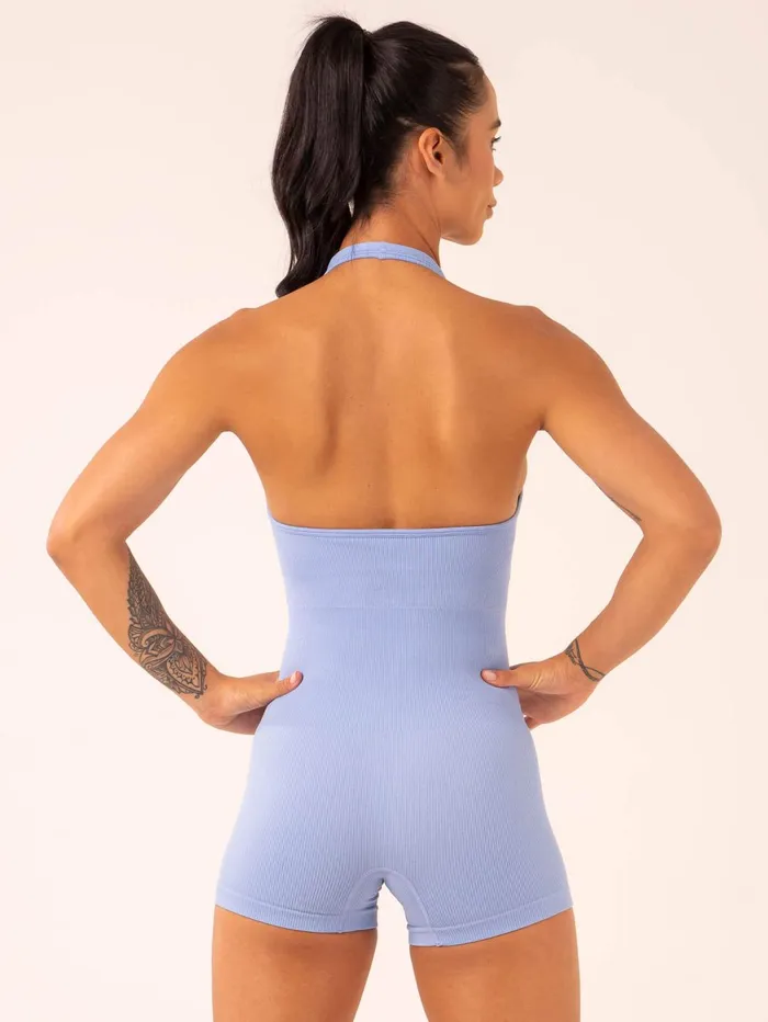 Lift Rib Seamless Halter Bodysuit 8211 Cornflower Blue Women Ryderwear Gym Shorts