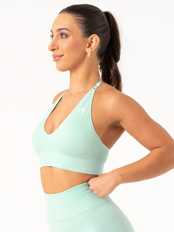 Lift Rib Seamless Halter Sports Bra 8211 Aqua Women Ryderwear Sports Bras