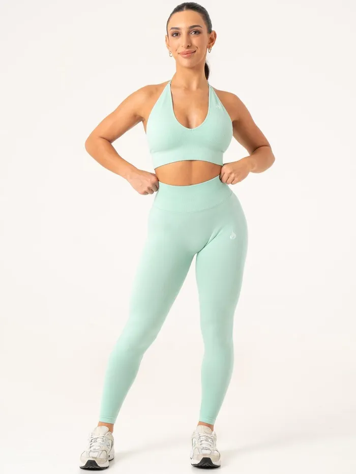 Lift Rib Seamless Halter Sports Bra 8211 Aqua Women Ryderwear Sports Bras