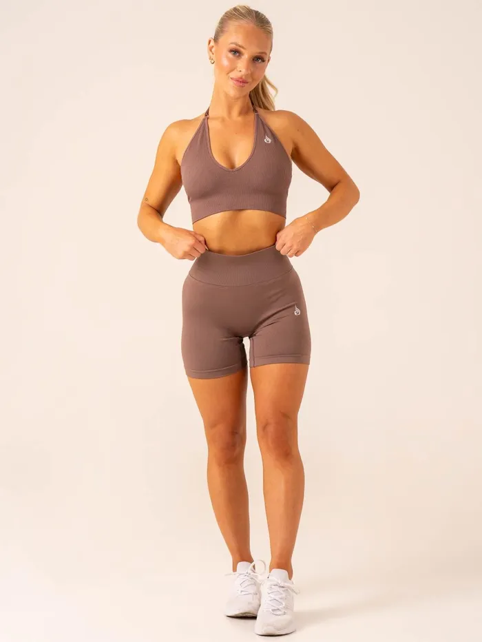 Lift Rib Seamless Halter Sports Bra 8211 Deep Taupe Women Ryderwear Sports Bras