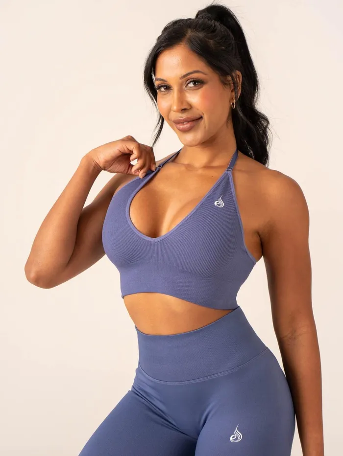 Lift Rib Seamless Halter Sports Bra 8211 Denim Blue Women Ryderwear Sports Bras Lift Rib Seamless Halter Sports Bra 8211 Denim Blue Women Ryderwear Sports Bras