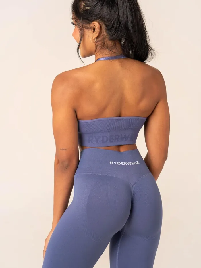 Lift Rib Seamless Halter Sports Bra 8211 Denim Blue Women Ryderwear Sports Bras