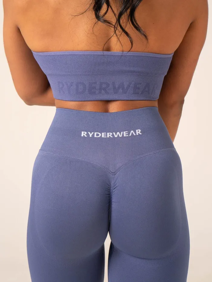 Lift Rib Seamless Halter Sports Bra 8211 Denim Blue Women Ryderwear Sports Bras
