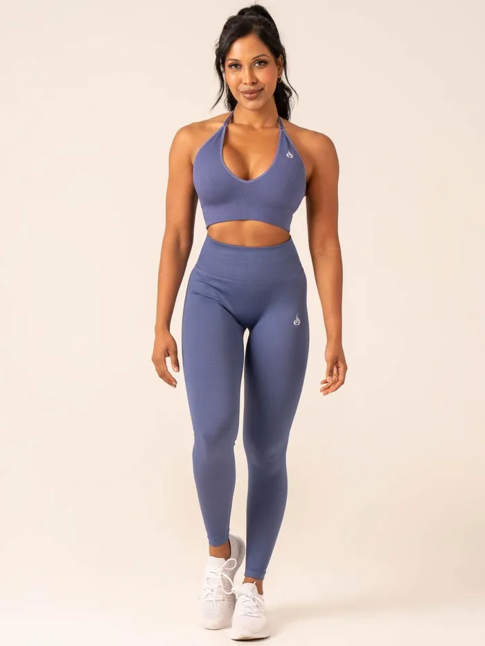 Lift Rib Seamless Halter Sports Bra 8211 Denim Blue Women Ryderwear Sports Bras