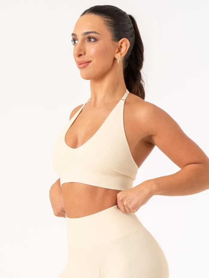 Lift Rib Seamless Halter Sports Bra 8211 Vanilla Women Ryderwear Sports Bras