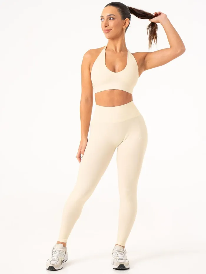 Lift Rib Seamless Halter Sports Bra 8211 Vanilla Women Ryderwear Sports Bras