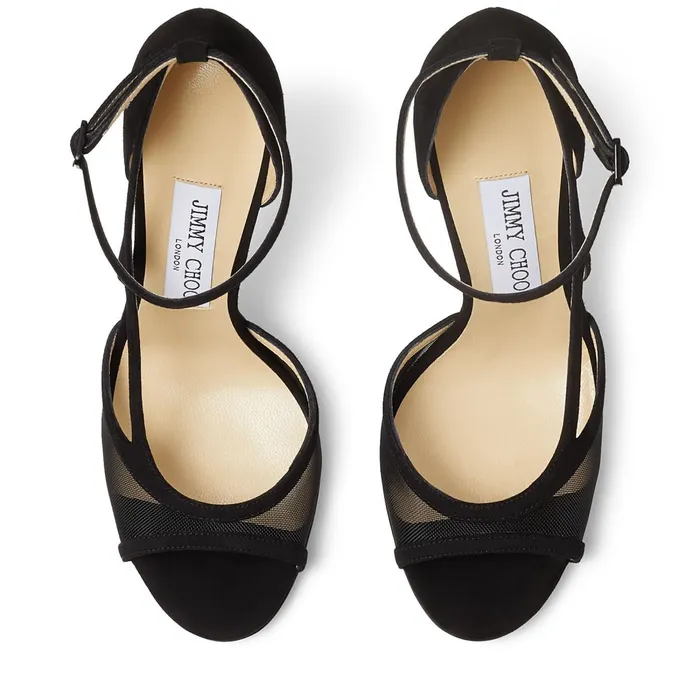 Liu 100 Black Suede And Mesh Sandals With Stiletto Heel Black Women JIMMY CHOO Sandals