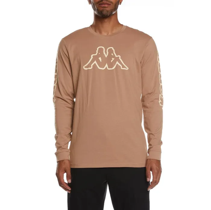 Logo Tape Carma Long Sleeve TShirt 8211 Brown Brown Kappa Mens Retro Sport