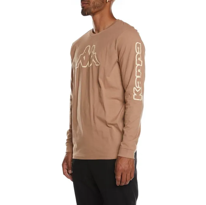 Logo Tape Carma Long Sleeve TShirt 8211 Brown Brown Kappa Mens Retro Sport