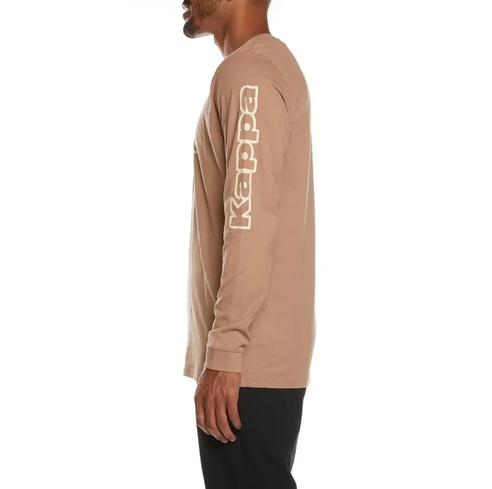 Logo Tape Carma Long Sleeve TShirt 8211 Brown Brown Kappa Mens Retro Sport