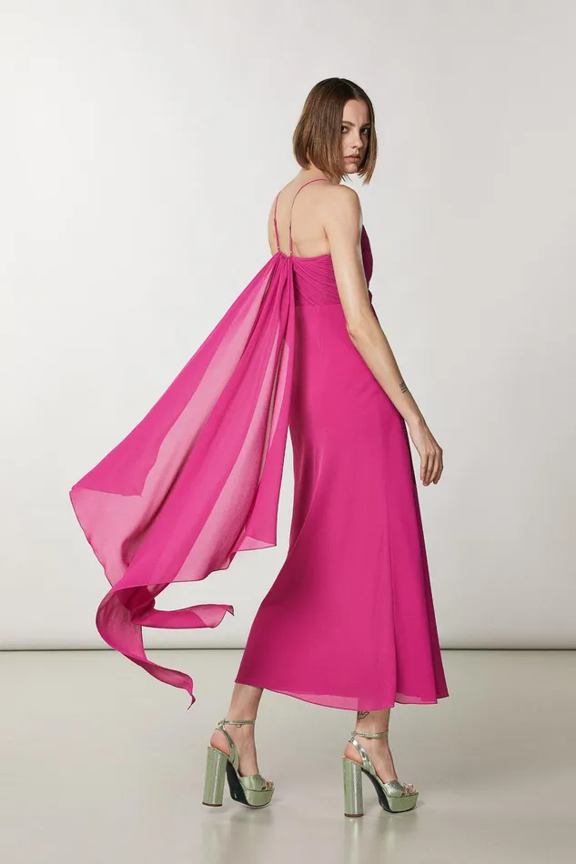 Long Women Patrizia Pepe Long Crepe Dress Flash Fuxia