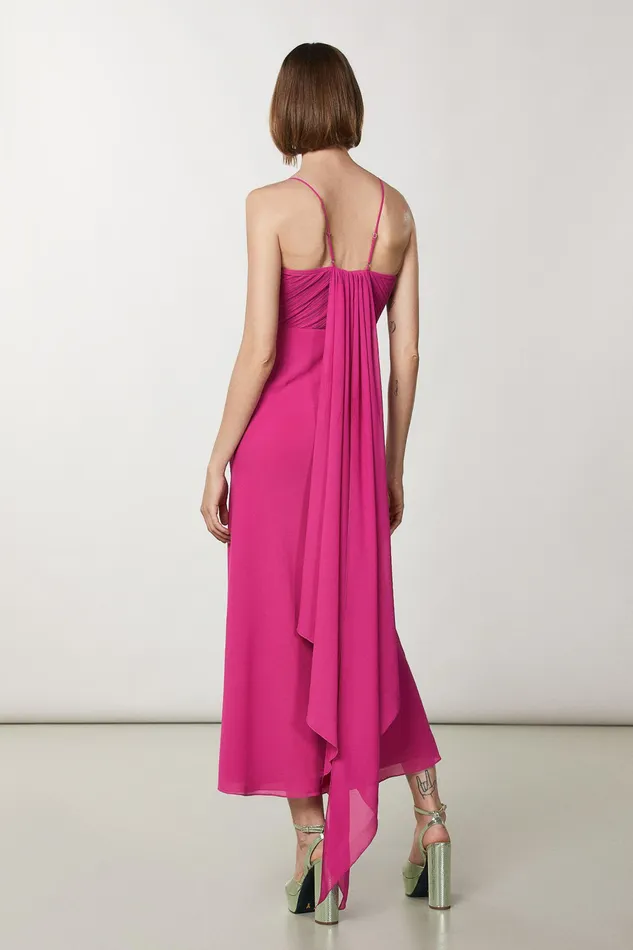 Long Women Patrizia Pepe Long Crepe Dress Flash Fuxia