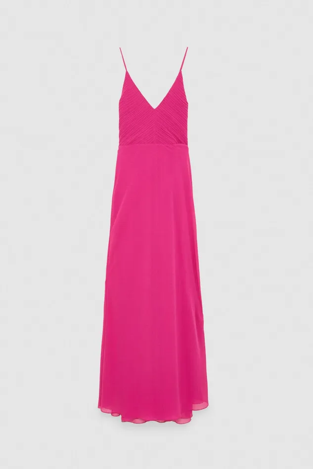 Long Women Patrizia Pepe Long Crepe Dress Flash Fuxia