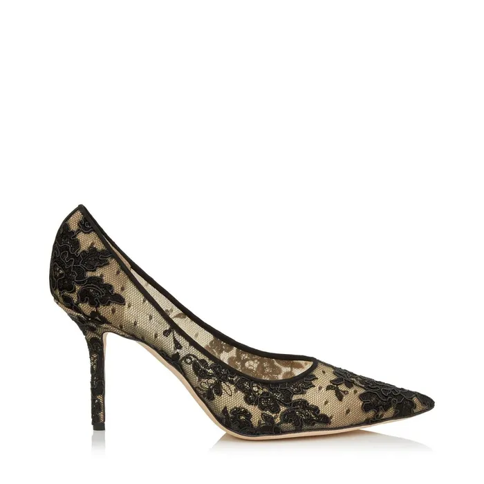 Love 85 Black Floral Lace Pointed Pumps Black Women JIMMY CHOO Pumps