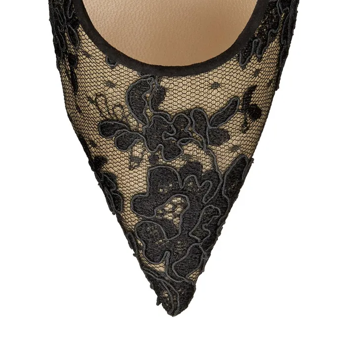 Love 85 Black Floral Lace Pointed Pumps Black Women JIMMY CHOO Pumps