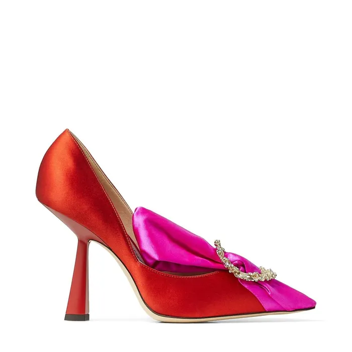 Lyz 100 Fuchsia And Chilli Satin Pointed Toe Pump With Jewelled Buckle Fuchsiachilli Women JIMMY CHOO Pumps Lyz 100 Fuchsia And Chilli Satin Pointed Toe Pump With Jewelled Buckle Fuchsiachilli Women JIMMY CHOO Pumps