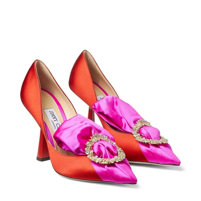Lyz 100 Fuchsia And Chilli Satin Pointed Toe Pump With Jewelled Buckle Fuchsiachilli Women JIMMY CHOO Pumps Lyz 100 Fuchsia And Chilli Satin Pointed Toe Pump With Jewelled Buckle Fuchsiachilli Women JIMMY CHOO Pumps