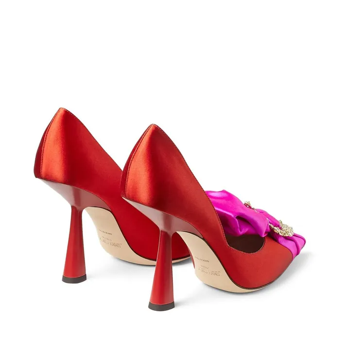 Lyz 100 Fuchsia And Chilli Satin Pointed Toe Pump With Jewelled Buckle Fuchsiachilli Women JIMMY CHOO Pumps Lyz 100 Fuchsia And Chilli Satin Pointed Toe Pump With Jewelled Buckle Fuchsiachilli Women JIMMY CHOO Pumps