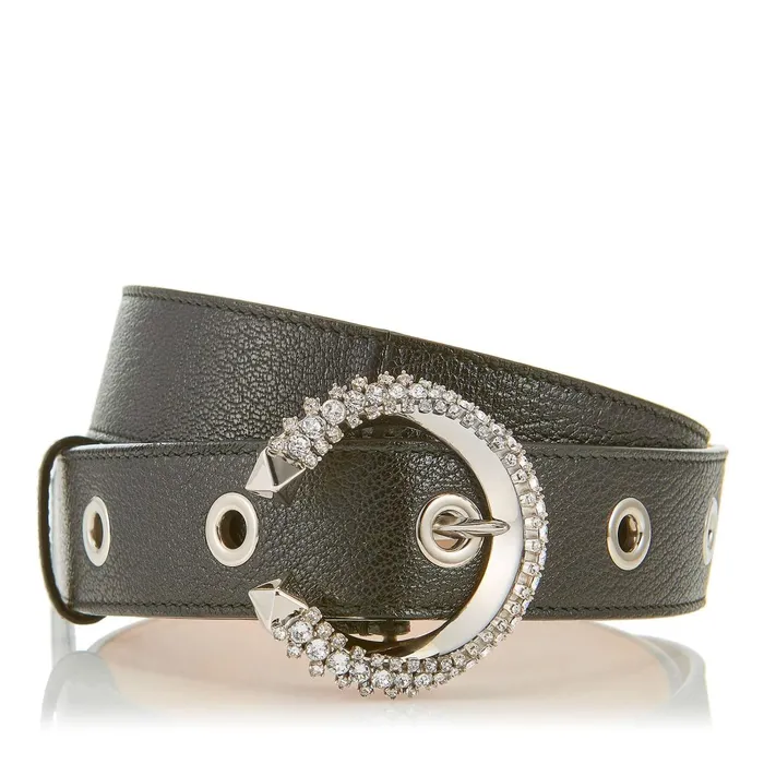 Madeline Belt Black Calf Leather Belt With Crystal Buckle Black Women JIMMY CHOO Small Leather Goods