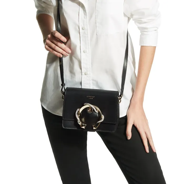 Madeline ShoulderS Black Smooth Calf Leather Shoulder Bag With Snake Buckle Black Women JIMMY CHOO Crossbody Bags