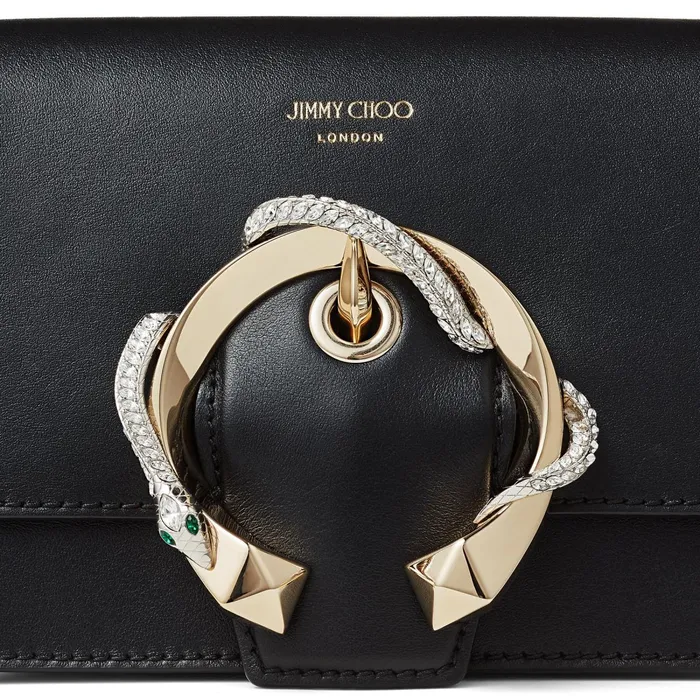 Madeline ShoulderS Black Smooth Calf Leather Shoulder Bag With Snake Buckle Black Women JIMMY CHOO Crossbody Bags