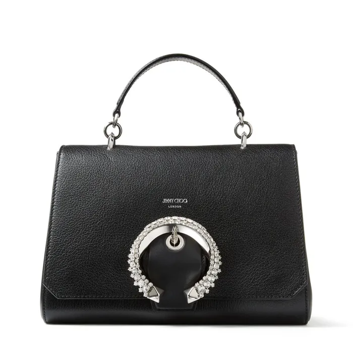 Madeline Top Handle Black Goat Calf Leather Top Handle Bag With Crystal Buckle Black Women JIMMY CHOO Top Handle Bags Madeline Top Handle Black Goat Calf Leather Top Handle Bag With Crystal Buckle Black Women JIMMY CHOO Top Handle Bags