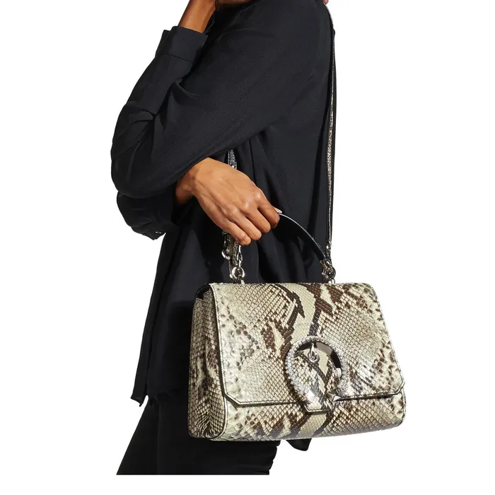 Madeline Top Handle Natural Python Top Handle Bag With Crystal Buckle Natural Women JIMMY CHOO Top Handle Bags