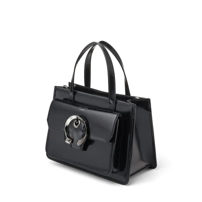 Madeline ToteM Black Spazzolato Leather Tote Handbag With Metal Buckle Black Women JIMMY CHOO Totes and Hobo Bags