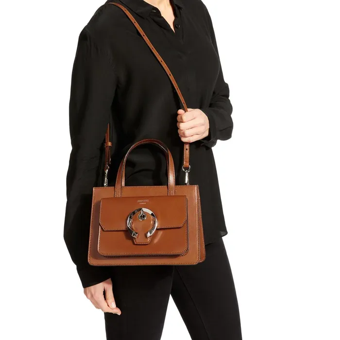 Madeline ToteM Cuoio Calf Leather Tote Handbag With Metal Buckle Cuoiosilver Women JIMMY CHOO Totes and Hobo Bags