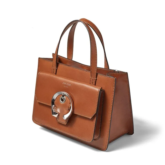 Madeline ToteM Cuoio Calf Leather Tote Handbag With Metal Buckle Cuoiosilver Women JIMMY CHOO Totes and Hobo Bags