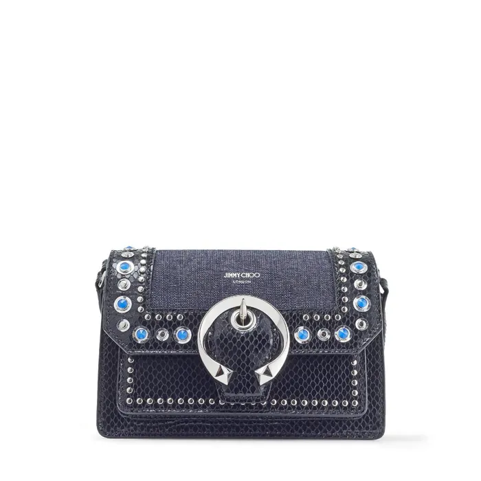 MadelineXb Black Printed Leather And Indigo Denim Crossbody Bag With Western Stud Embellishment Indigoblack Women JIMMY CHOO Crossbody Bags MadelineXb Black Printed Leather And Indigo Denim Crossbody Bag With Western Stud Embellishment Indigoblack Women JIMMY CHOO Crossbody Bags