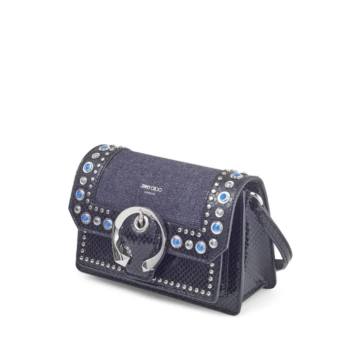 MadelineXb Black Printed Leather And Indigo Denim Crossbody Bag With Western Stud Embellishment Indigoblack Women JIMMY CHOO Crossbody Bags