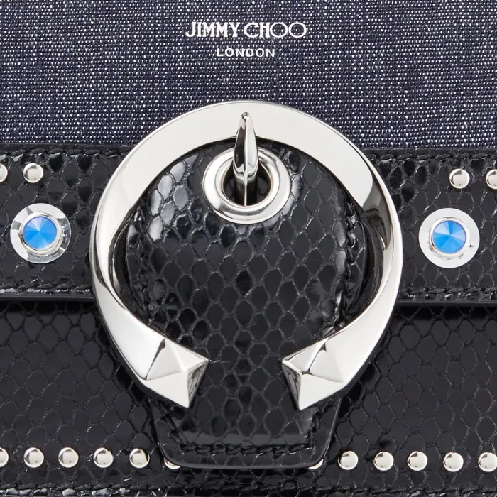 MadelineXb Black Printed Leather And Indigo Denim Crossbody Bag With Western Stud Embellishment Indigoblack Women JIMMY CHOO Crossbody Bags