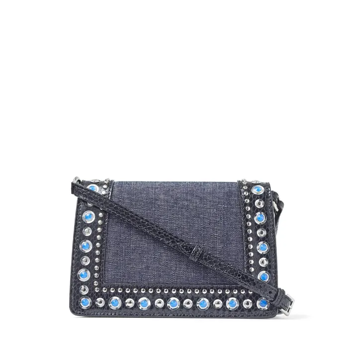 MadelineXb Black Printed Leather And Indigo Denim Crossbody Bag With Western Stud Embellishment Indigoblack Women JIMMY CHOO Crossbody Bags