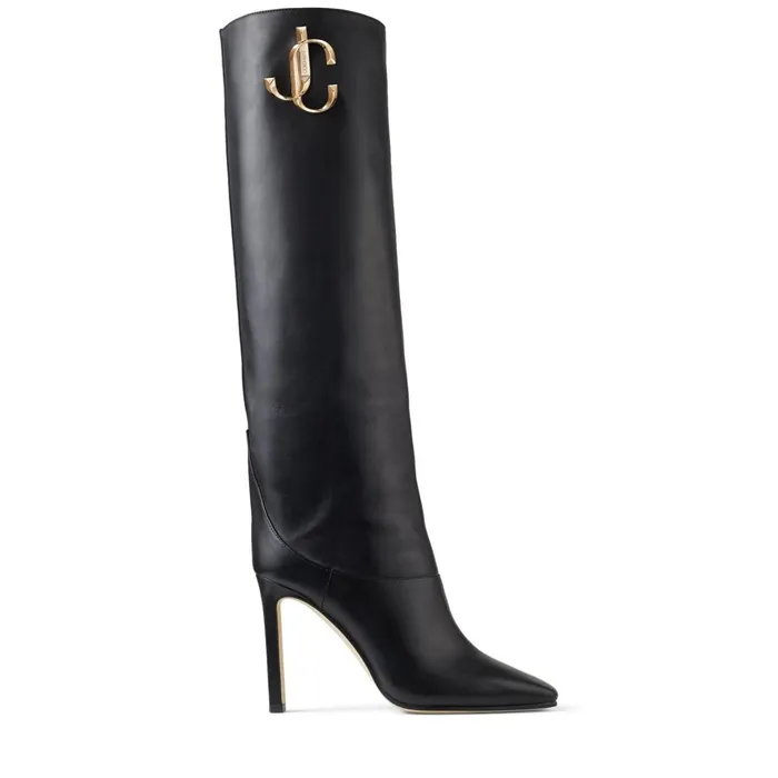 Mahesa 100 Black Calf Leather Knee High Boots With Jc Emblem Black Women JIMMY CHOO Boots Mahesa 100 Black Calf Leather Knee High Boots With Jc Emblem Black Women JIMMY CHOO Boots