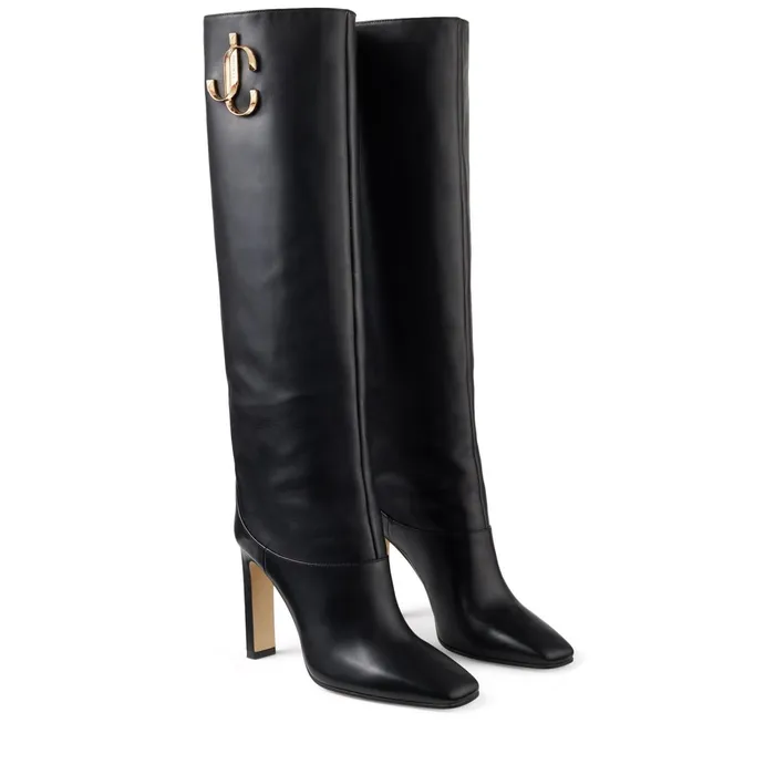 Mahesa 100 Black Calf Leather Knee High Boots With Jc Emblem Black Women JIMMY CHOO Boots
