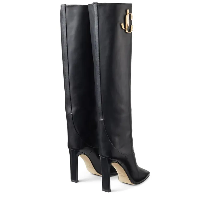 Mahesa 100 Black Calf Leather Knee High Boots With Jc Emblem Black Women JIMMY CHOO Boots