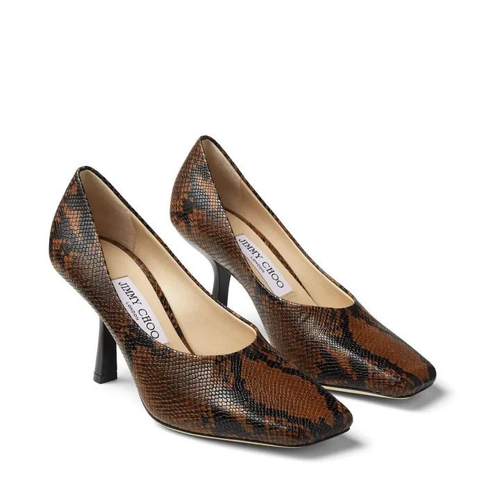 Marcela 85 Cuoio Snake Printed Leather Scoop Heel Pumps Cuoio Women JIMMY CHOO Pumps