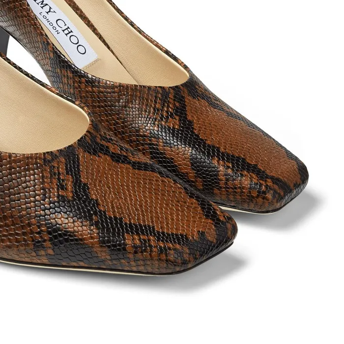 Marcela 85 Cuoio Snake Printed Leather Scoop Heel Pumps Cuoio Women JIMMY CHOO Pumps